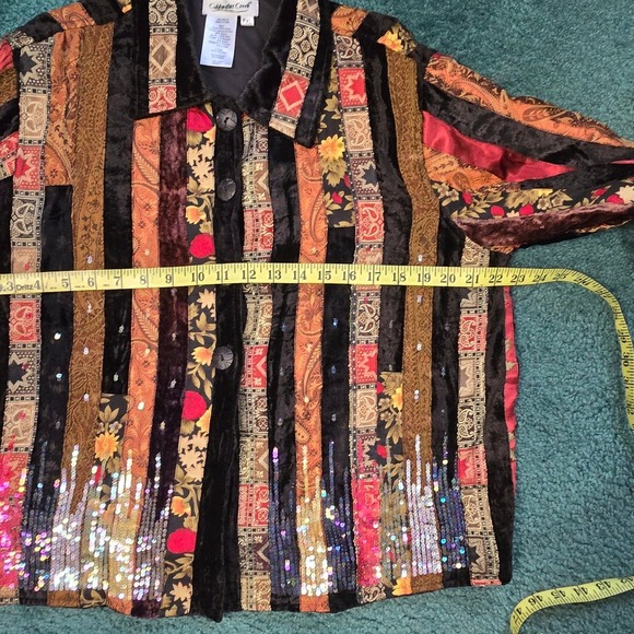 COLDWATER CREEK Womens Petite XL Velvet Sequin Tapestry‎ Jacket Boho Fall Artsy - Picture 8 of 8